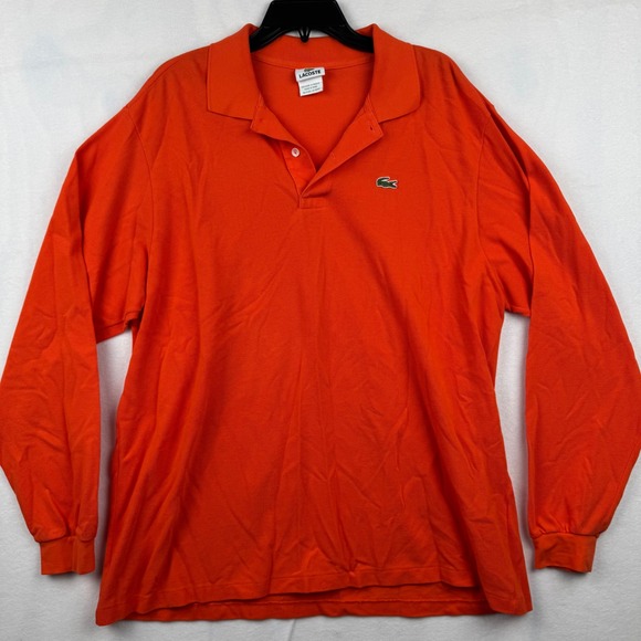 Lacoste Polo Shirt Mens Size 8 Long Sleeve Classic Fit Orange Casual - Picture 1 of 7